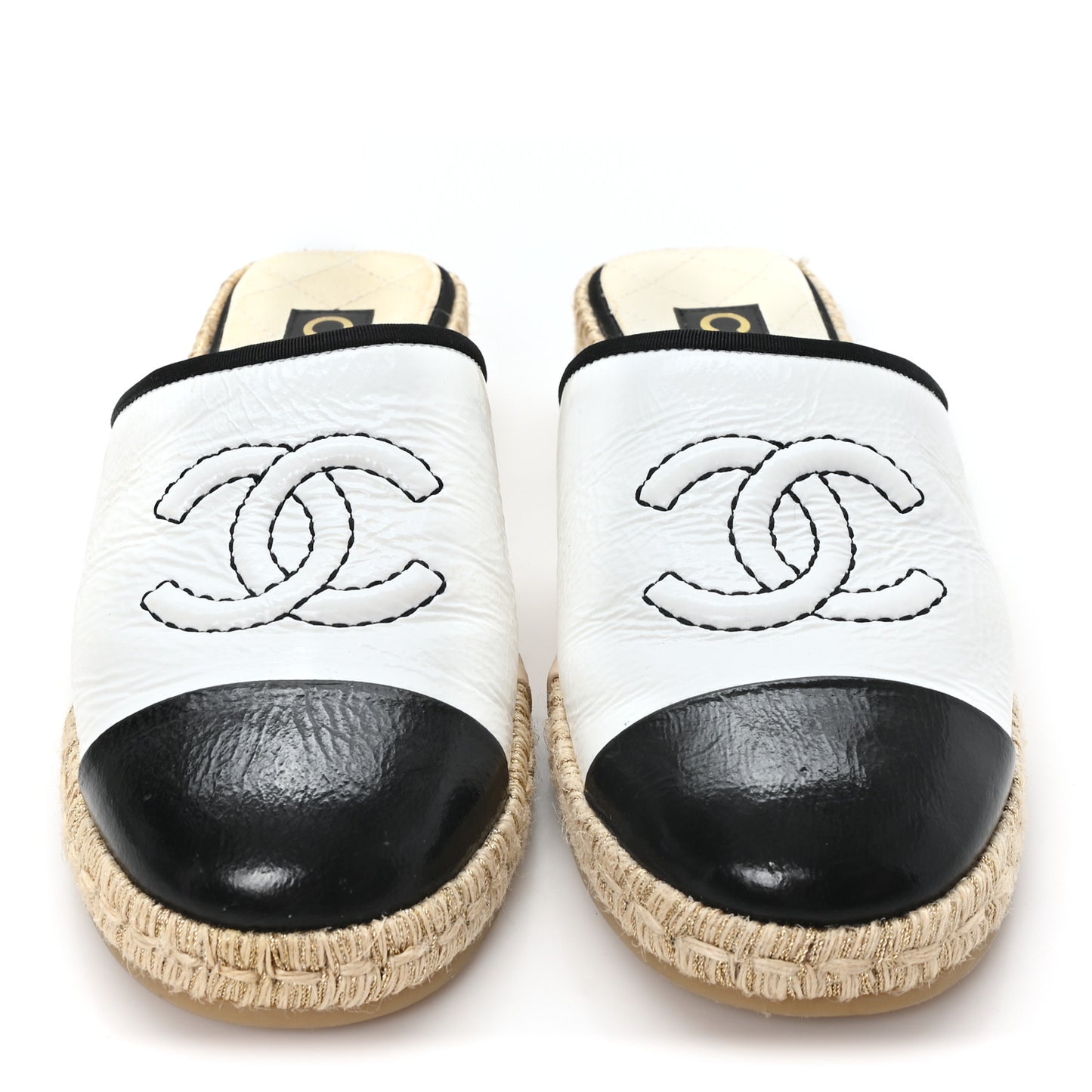 Crumpled Goatskin CC Espadrille Mules 36 White Black