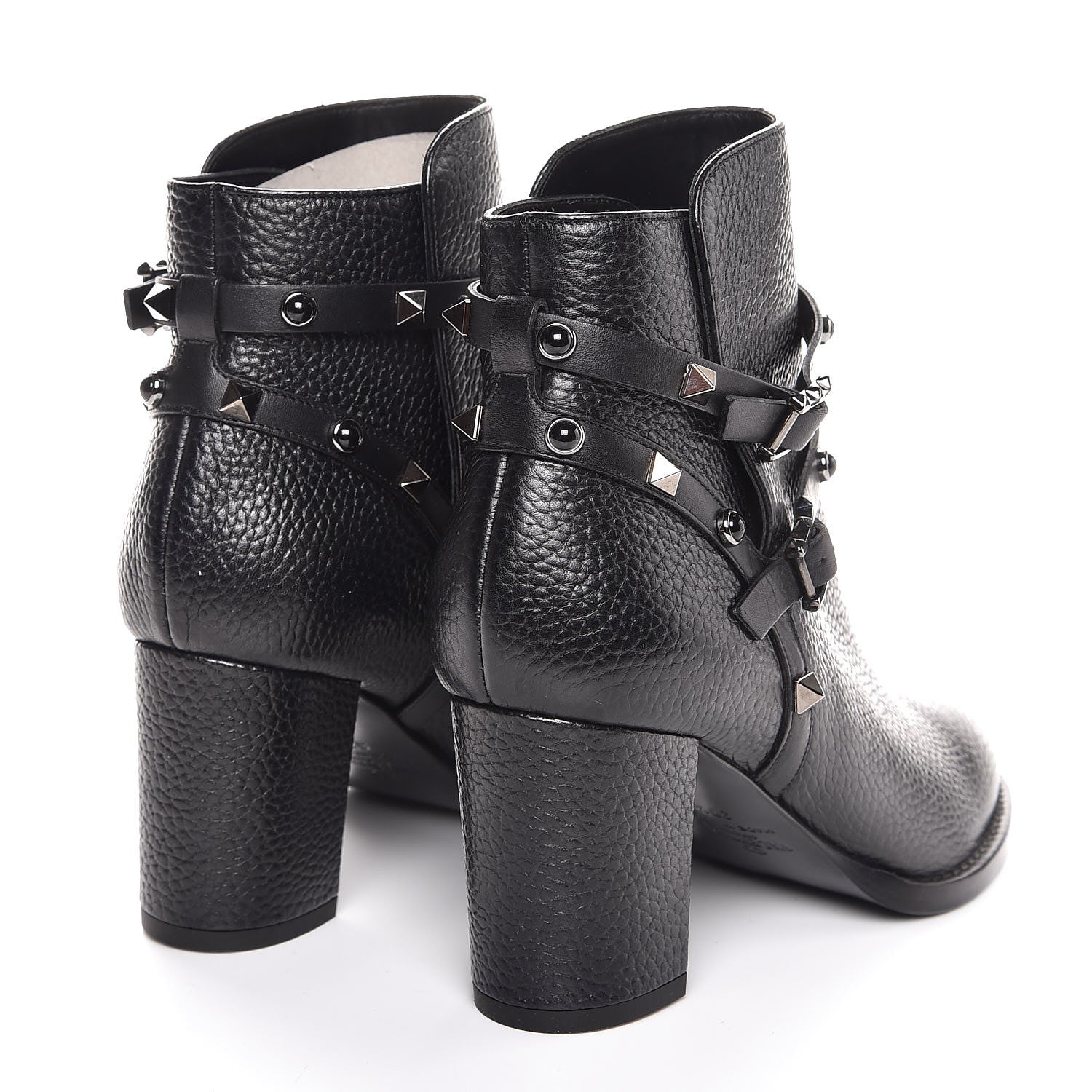 Valentino Garavani Pebbled Calfskin Onyx Rockstud Rolling Double Buckle 70mm Block Heel Ankle Boots 37.5 Black 4 of 7