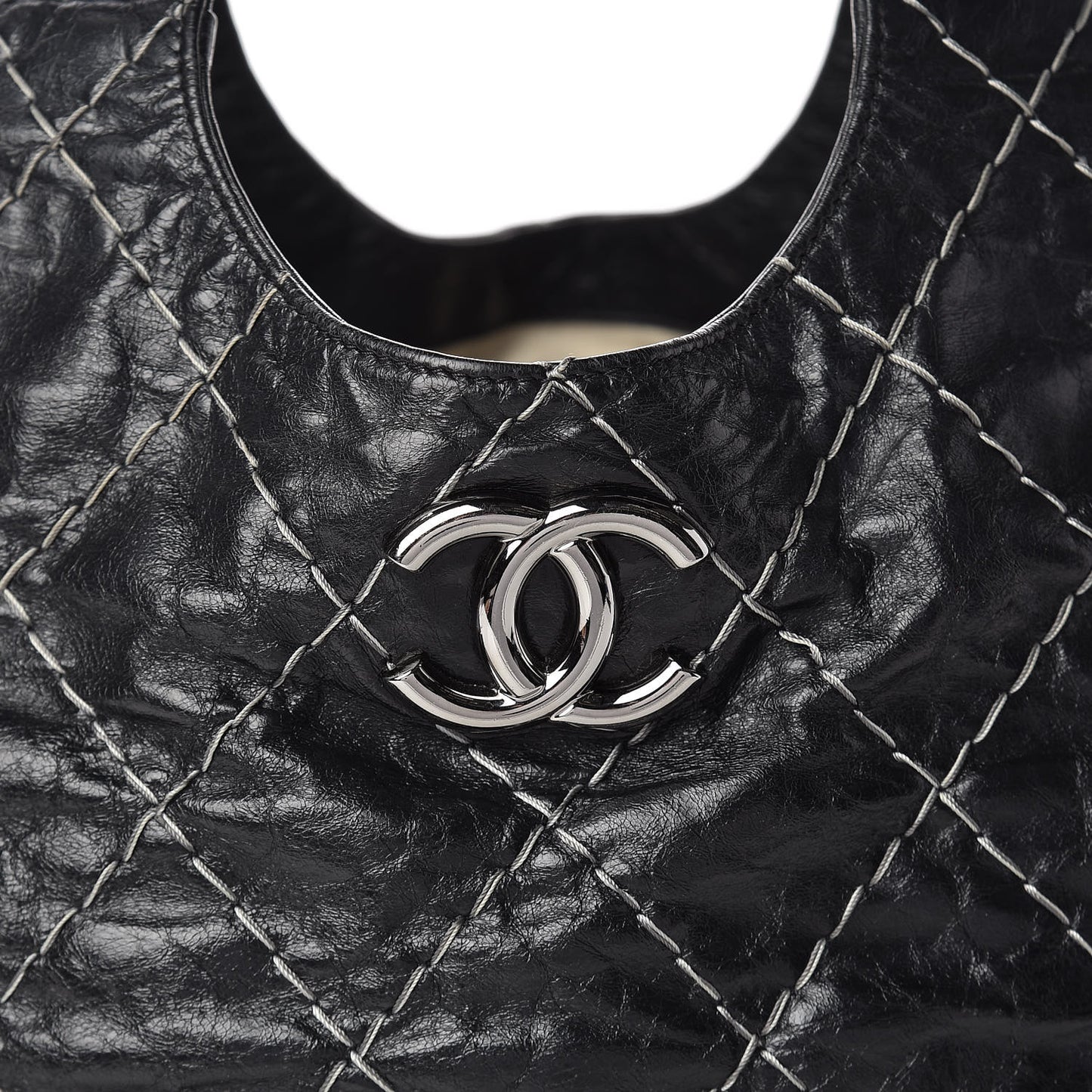 Glazed Goatskin Double Contrast Stitch Tote Black