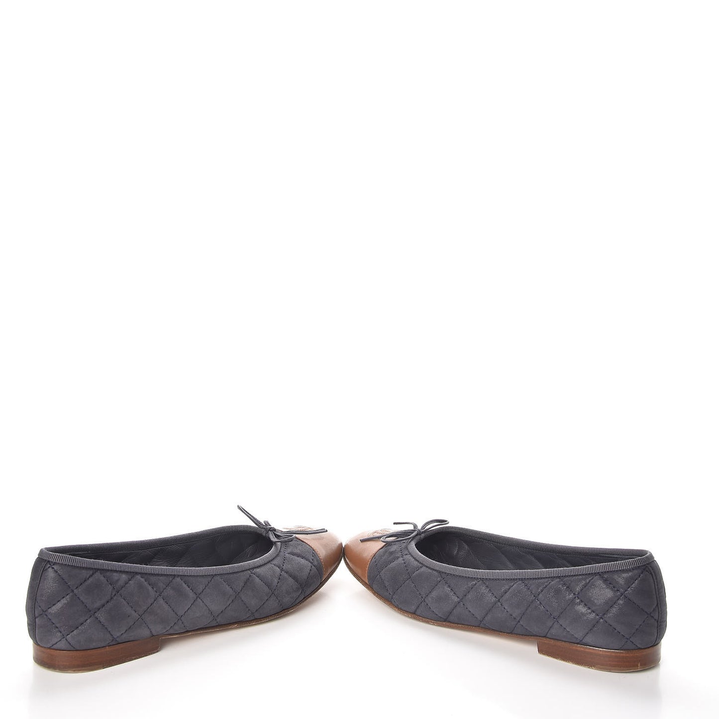 Iridescent Calfskin Quilted CC Cap Toe Ballerina Flats 37.5 Navy Tan