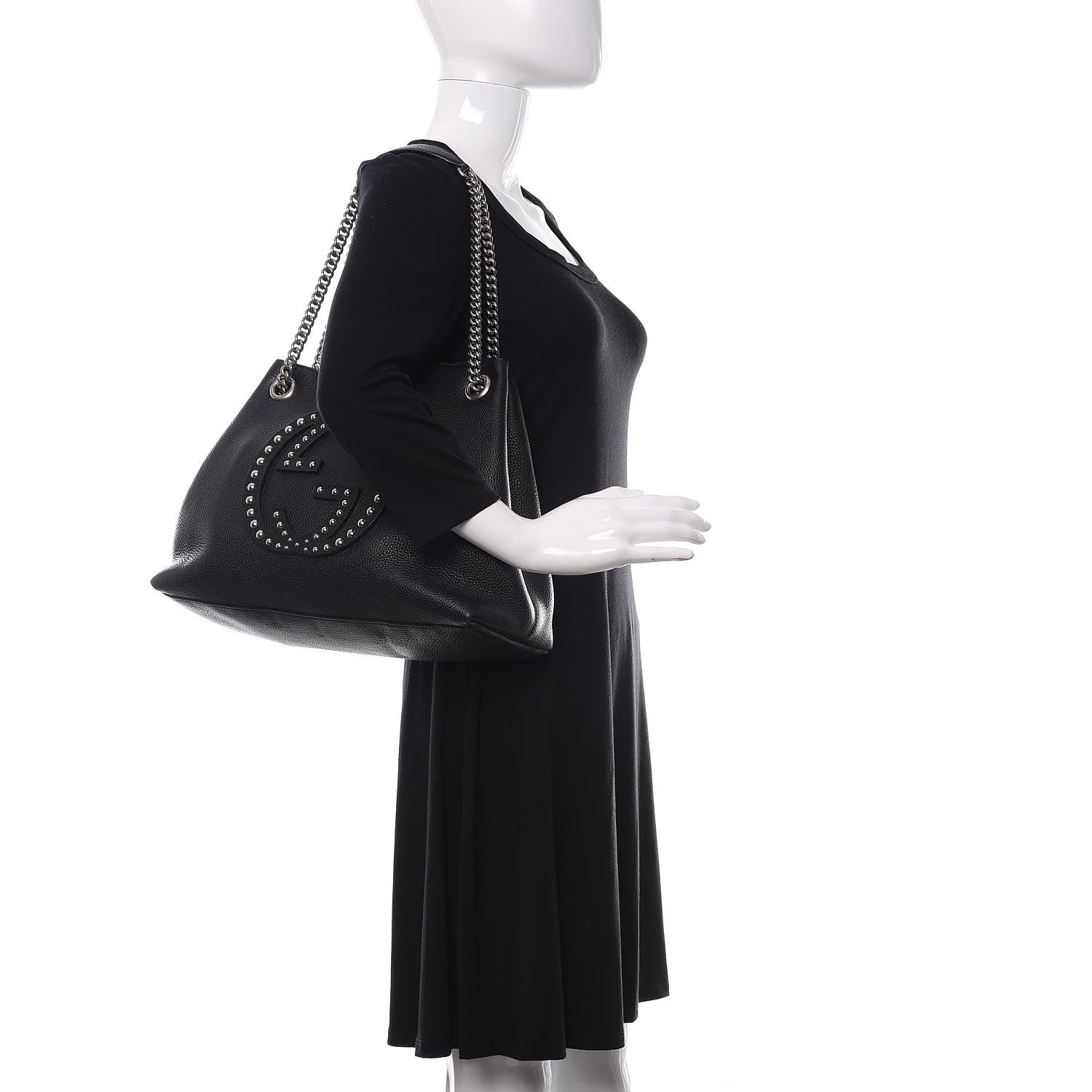 Gucci Pebbled Calfskin Studded Medium Soho Chain Shoulder Bag Black 2 of 10