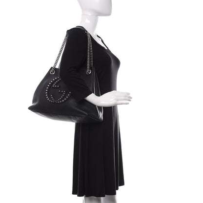 Gucci Pebbled Calfskin Studded Medium Soho Chain Shoulder Bag Black 2 of 10
