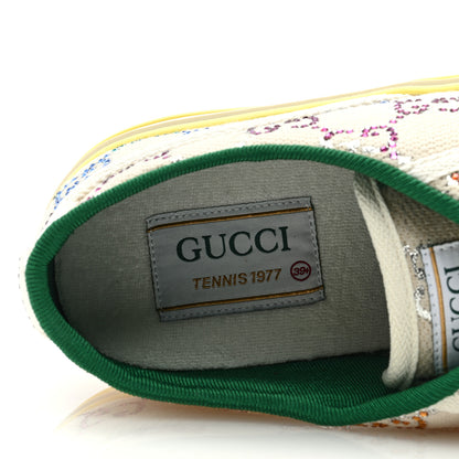 Gucci Canvas Lame Crystal GG Monogram Womens 1977 Tennis Sneakers 39.5 Gardenia Silver Mystic White 7 of 8