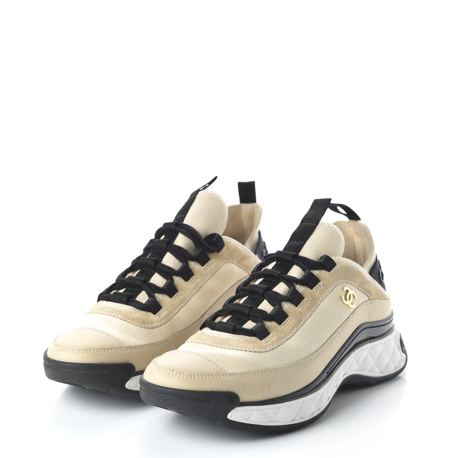 Chanel Velvet Calfskin Mixed Fibers CC Sneakers 39.5 Beige 2 of 9