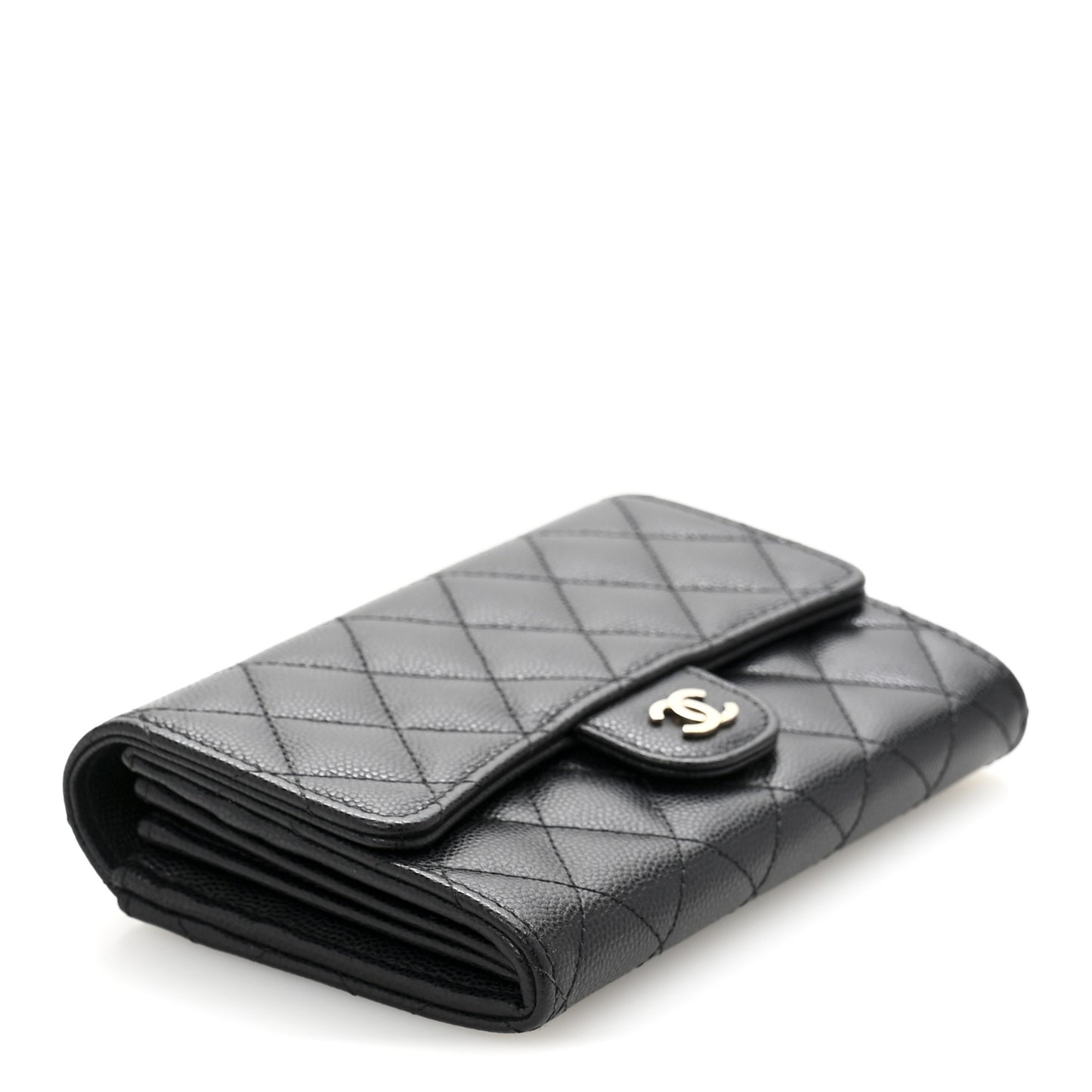 Caviar Quilted Medium Flap Wallet Black
