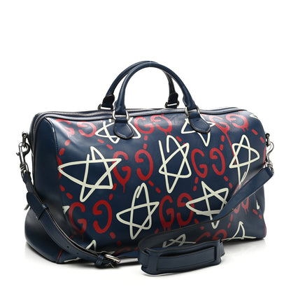 Gucci Calfskin GucciGhost Print Duffle Blue Agata Hibiscus Red 2 of 13