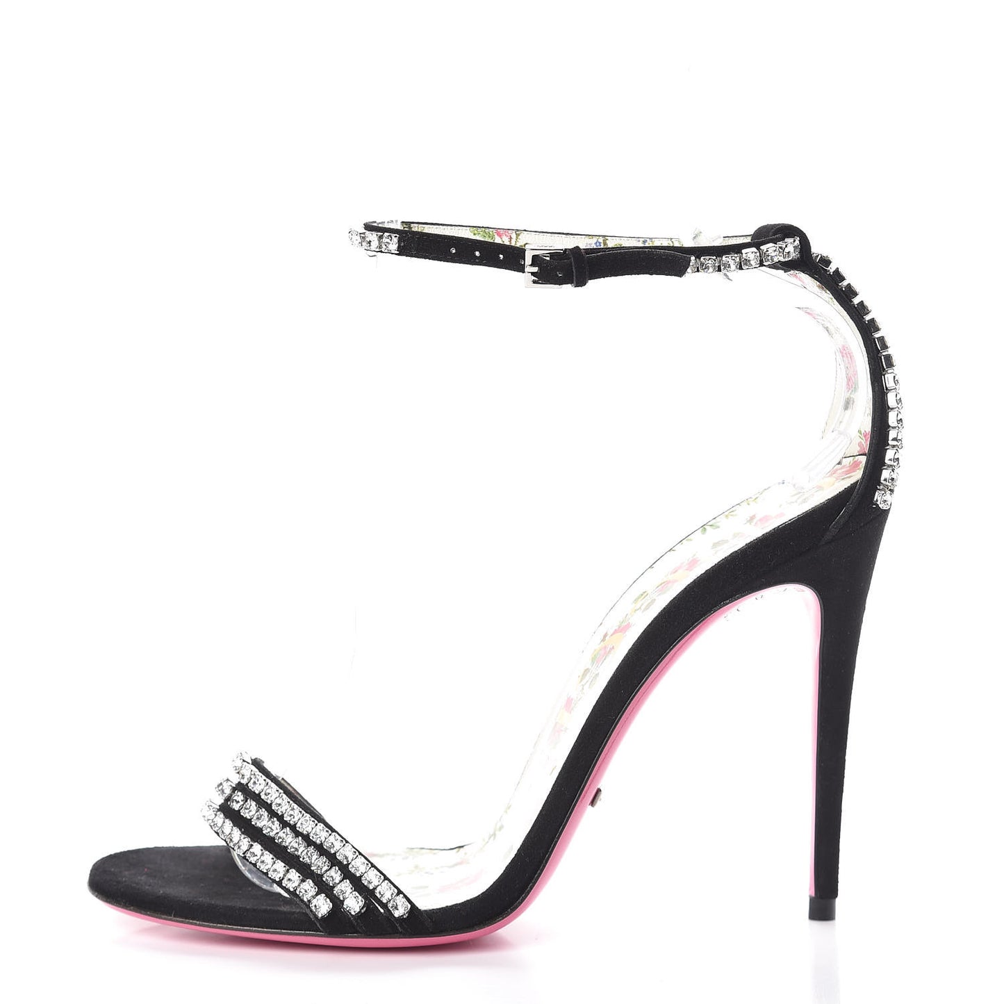 Kid Scamosciato Crystal Ankle Strap High Heel Sandals 39 Black