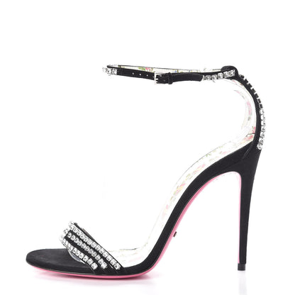 Gucci Kid Scamosciato Crystal Ankle Strap High Heel Sandals 39 Black 1 of 11