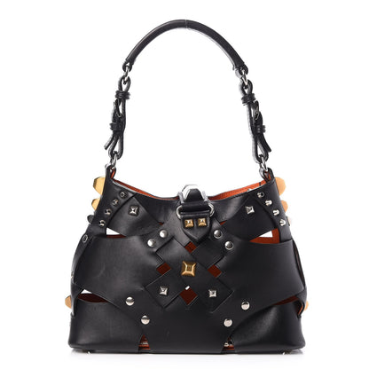 Prada Woven Calfskin Studded Lattice Shoulder Bag Black 1 of 8