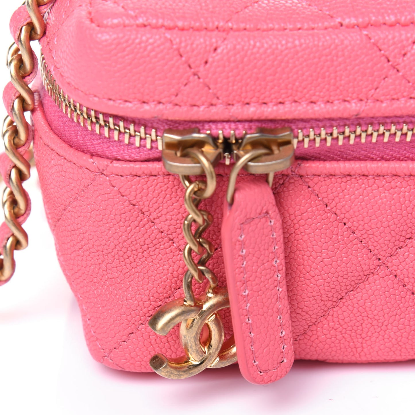Caviar Quilted Mini Top Handle Vanity With Chain Pink