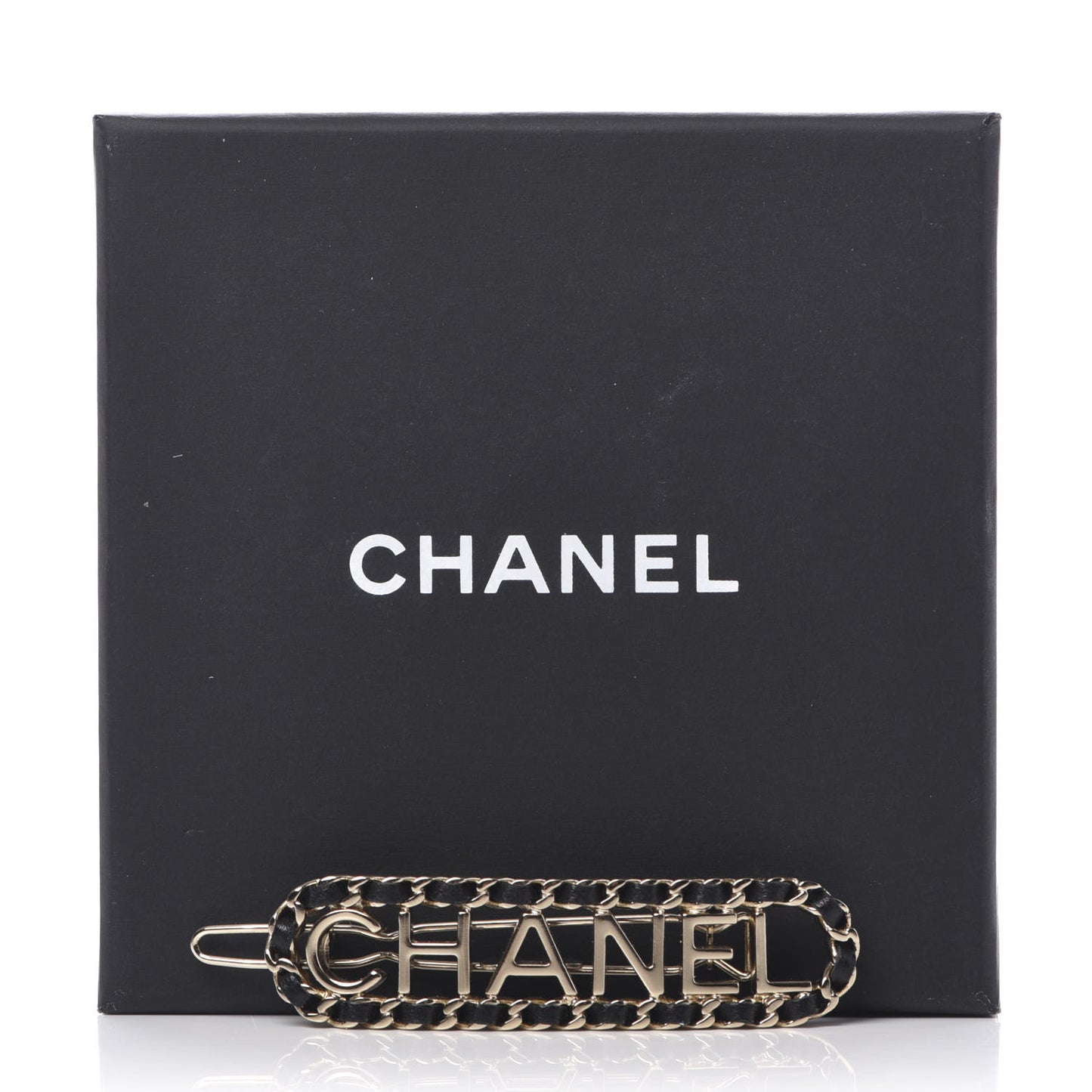Metal Lambskin Vintage Allure Logo Hair Clip Black Gold