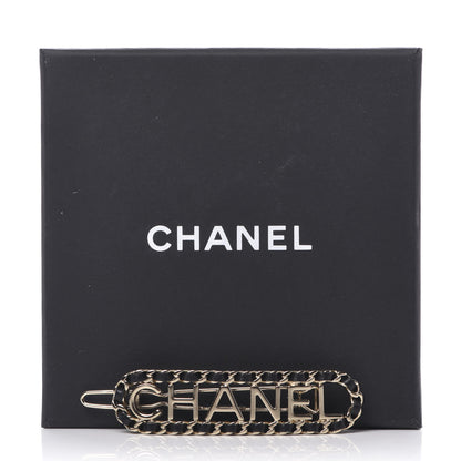 Chanel Metal Lambskin Vintage Allure Logo Hair Clip Black Gold 4 of 4