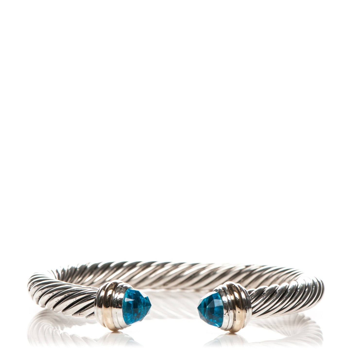 Sterling Silver 14K Yellow Gold Blue Topaz 5mm Cable Classics Bracelet