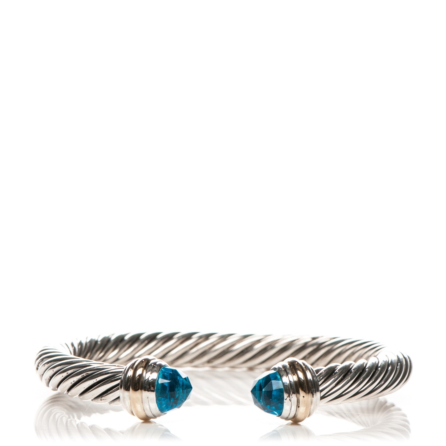David Yurman Sterling Silver 14K Yellow Gold Blue Topaz 5mm Cable Classics Bracelet 1 of 6