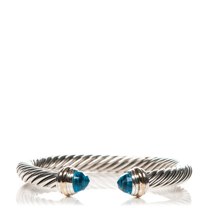 David Yurman Sterling Silver 14K Yellow Gold Blue Topaz 5mm Cable Classics Bracelet 1 of 6