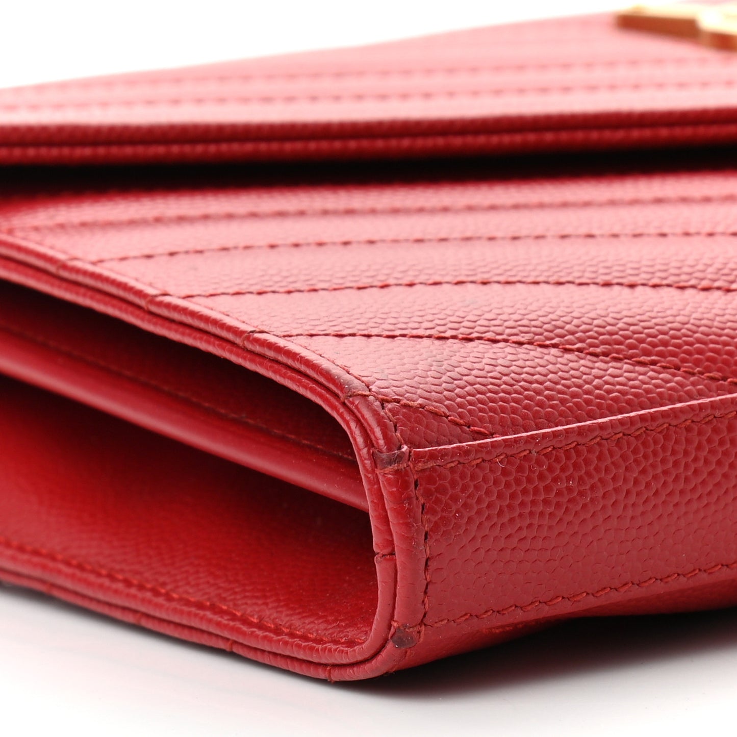 Grain De Poudre Matelasse Chevron Monogram Chain Wallet Red