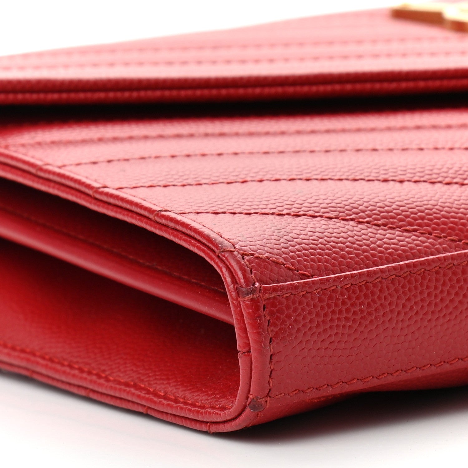 Saint Laurent Grain De Poudre Matelasse Chevron Monogram Chain Wallet Red 9 of 11