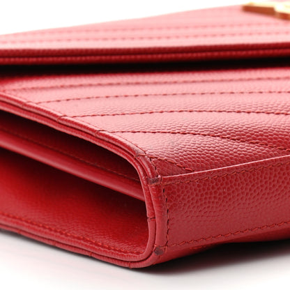 Saint Laurent Grain De Poudre Matelasse Chevron Monogram Chain Wallet Red 9 of 11