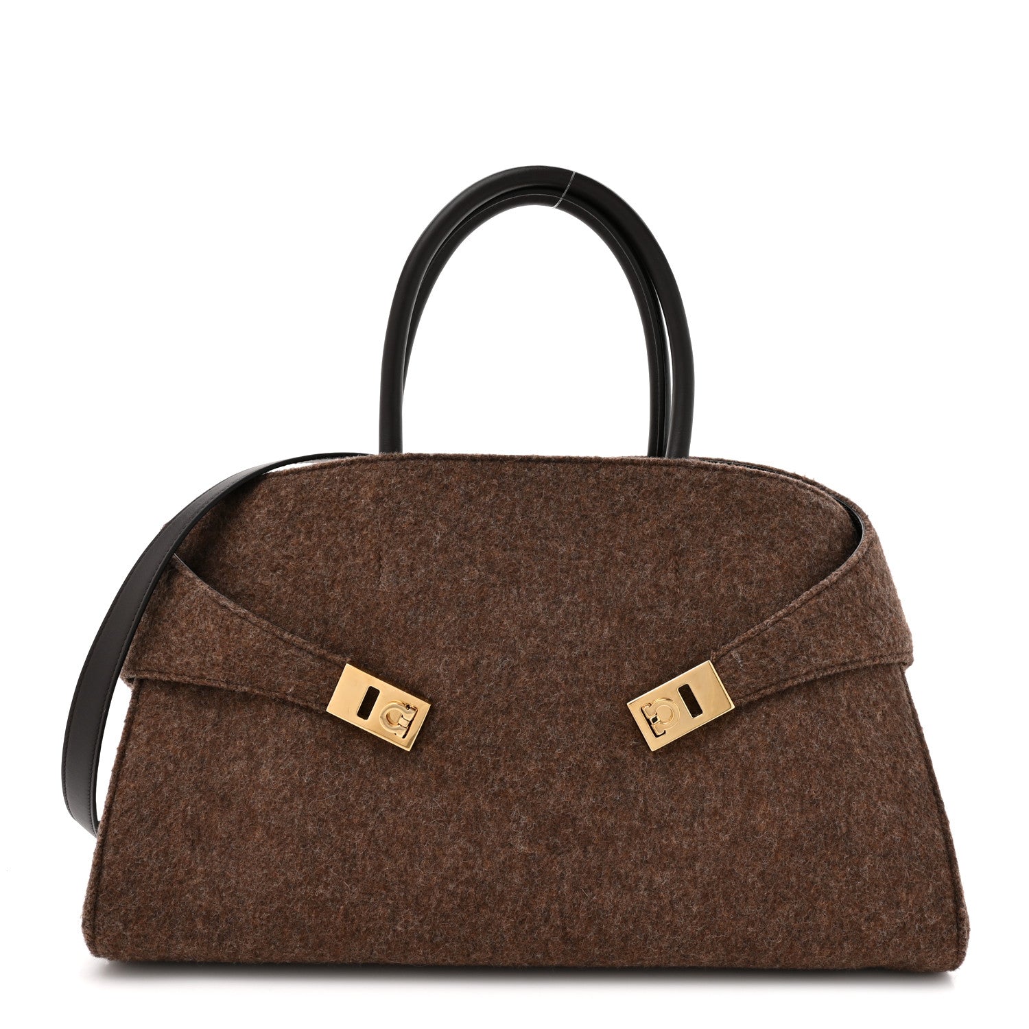 Salvatore Ferragamo Wool Felt Medium Hug Bag Brown 1 of 10