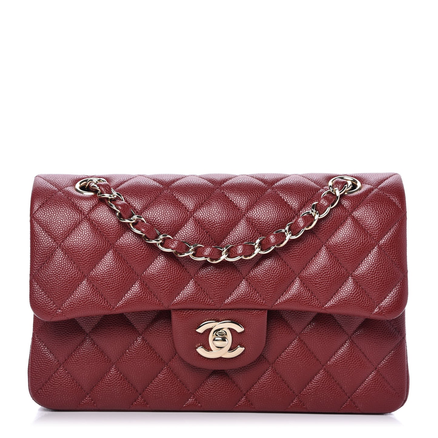 Caviar Quilted Small Double Flap Dark Red