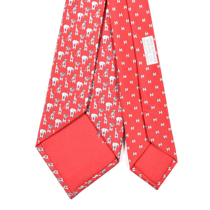 Hermes Silk Printed Mens Circ'H Twillbi Neck Tie Rouge Gris Moyen Ciel 3 of 6