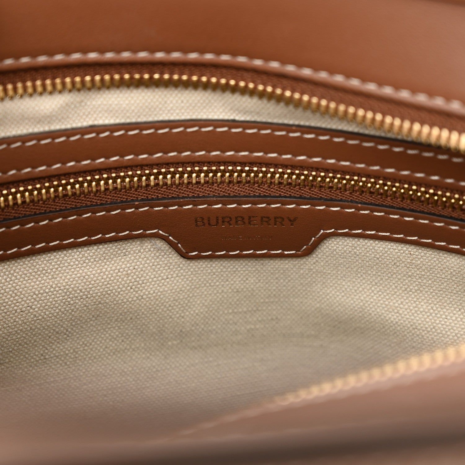 Burberry Canvas Smooth Calfskin Two Tone Small Pocket Bag Natural Malt Brown 6 of 10