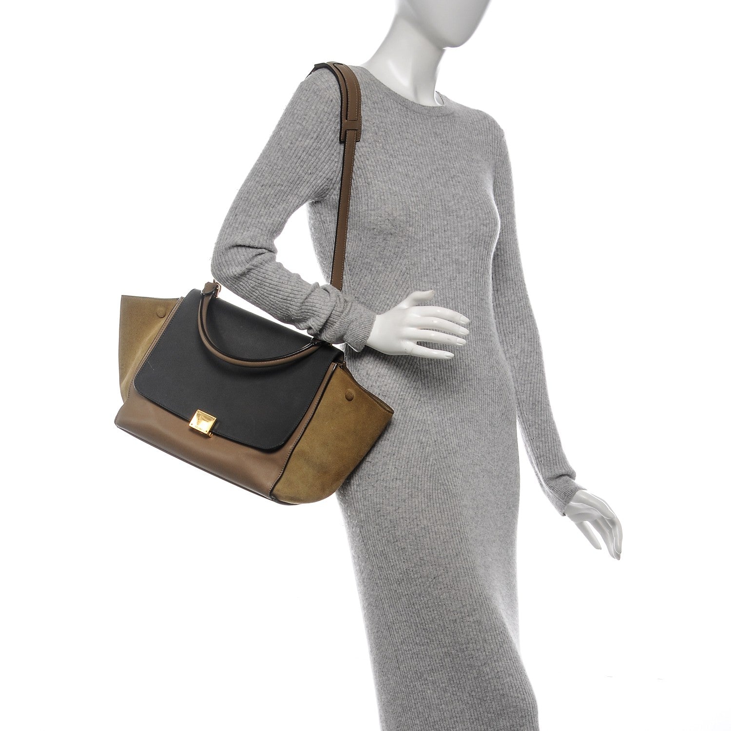 Celine Smooth Calfskin Suede Medium Tri-Color Trapeze Olive 2 of 11