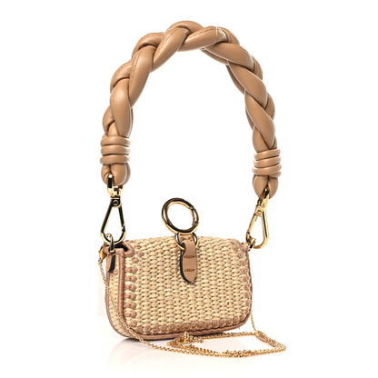 Fendi Straw Shiny Nappa Woven Nano Baguette Maxi Handle Charm Natural Miele 3 of 10