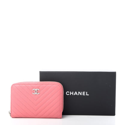 Chanel Caviar Chevron Quilted Zip Around Coin Purse Pink 8 of 8