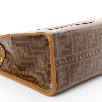 Fendi Glazed Fabric Vitello Century Plexiglass FF 1974 Stamp Patch Small Runaway Shopper Tote Mogano Panna Nocciola 9 of 10