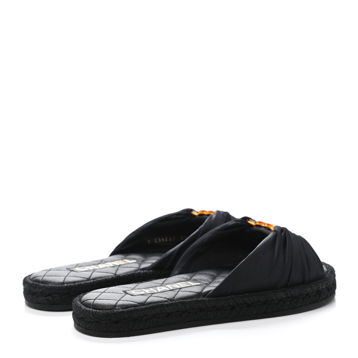 Chanel Grosgrain CC Espadrille Slip On Sandals 35 Black 3 of 4