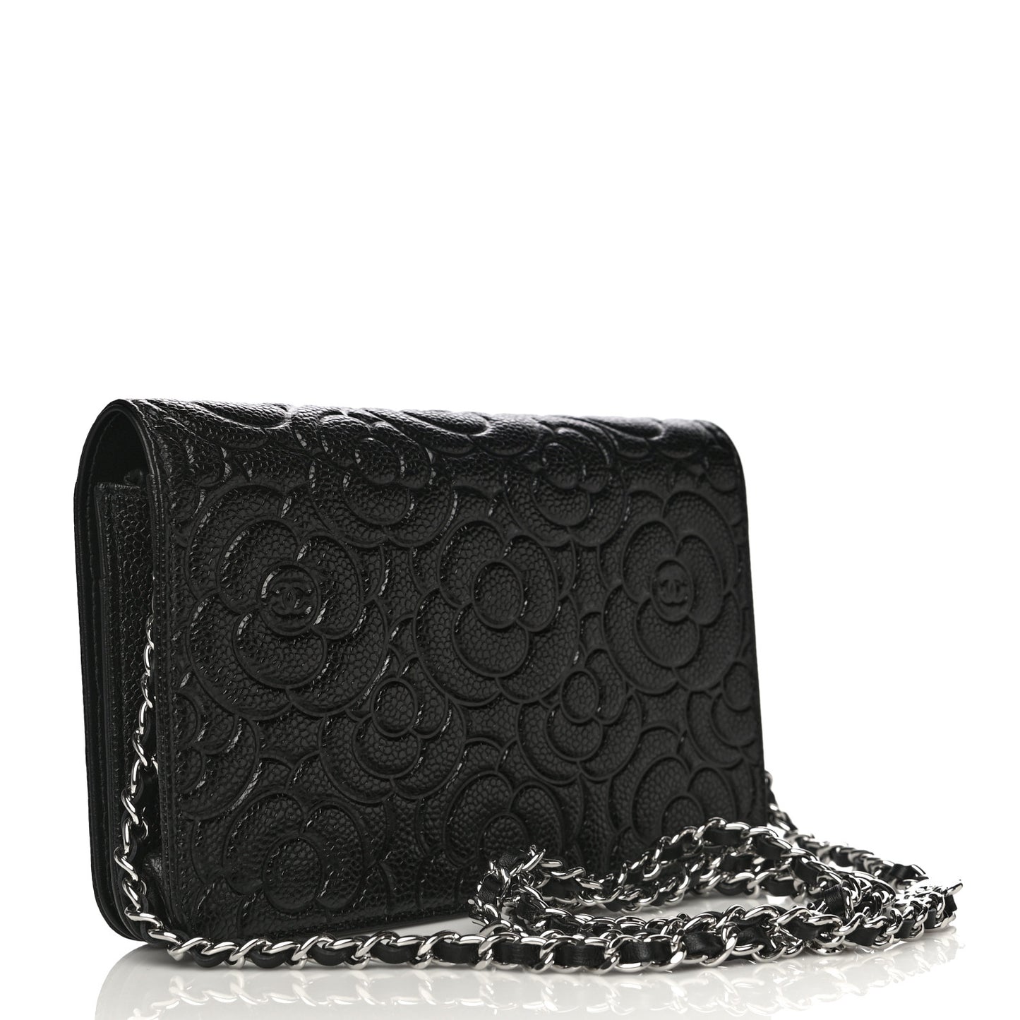 Caviar Camellia Embossed Wallet On Chain WOC Black