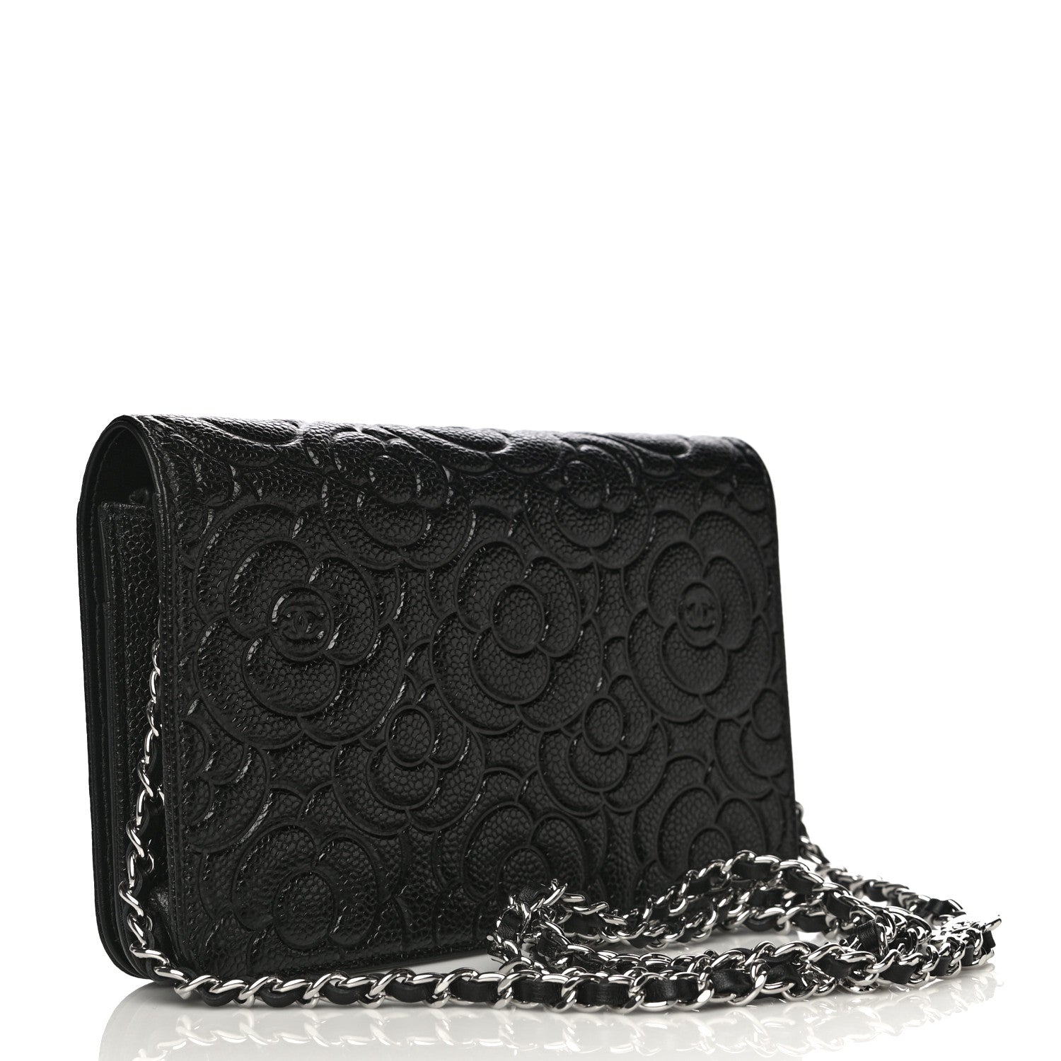 Chanel Caviar Camellia Embossed Wallet On Chain WOC Black 4 of 23