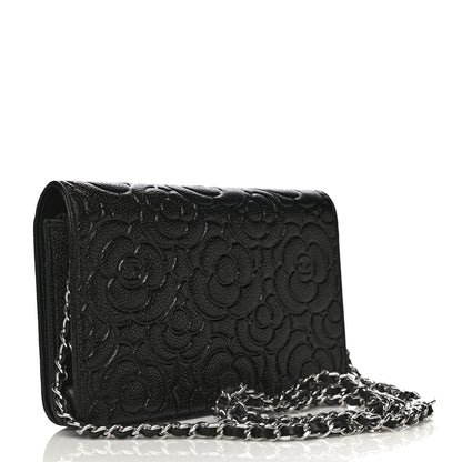 Chanel Caviar Camellia Embossed Wallet On Chain WOC Black 4 of 23