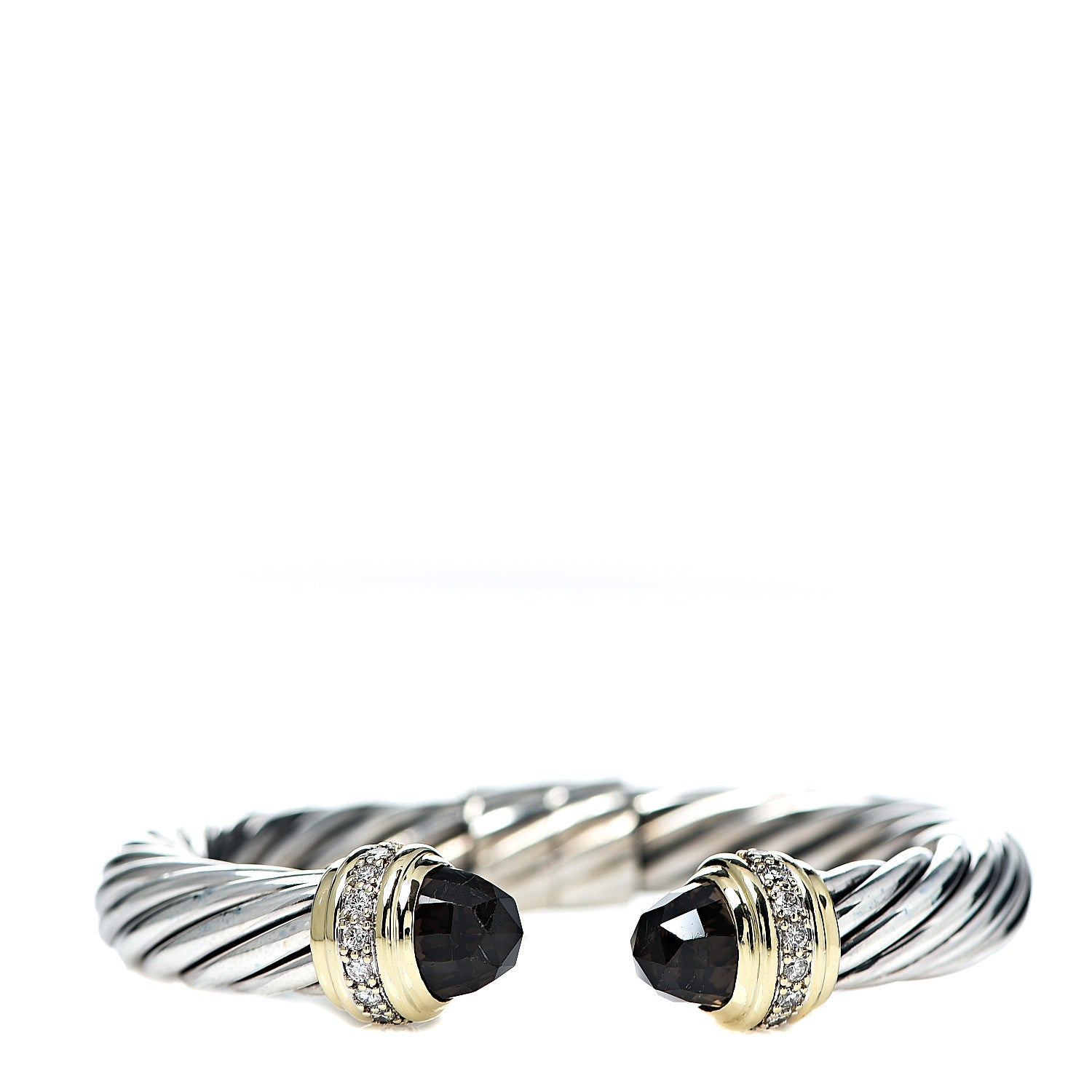 David Yurman Sterling Silver 18K Yellow Gold Diamond Smoky Quartz 10mm Cable Bracelet 1 of 4
