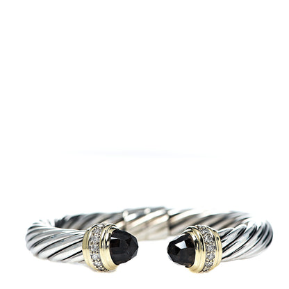 David Yurman Sterling Silver 18K Yellow Gold Diamond Smoky Quartz 10mm Cable Bracelet 1 of 4