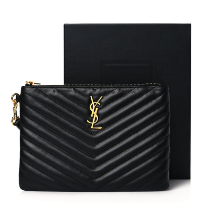 Saint Laurent Calfskin Matelasse Chevron Monogram A5 Wristlet Black 9 of 9