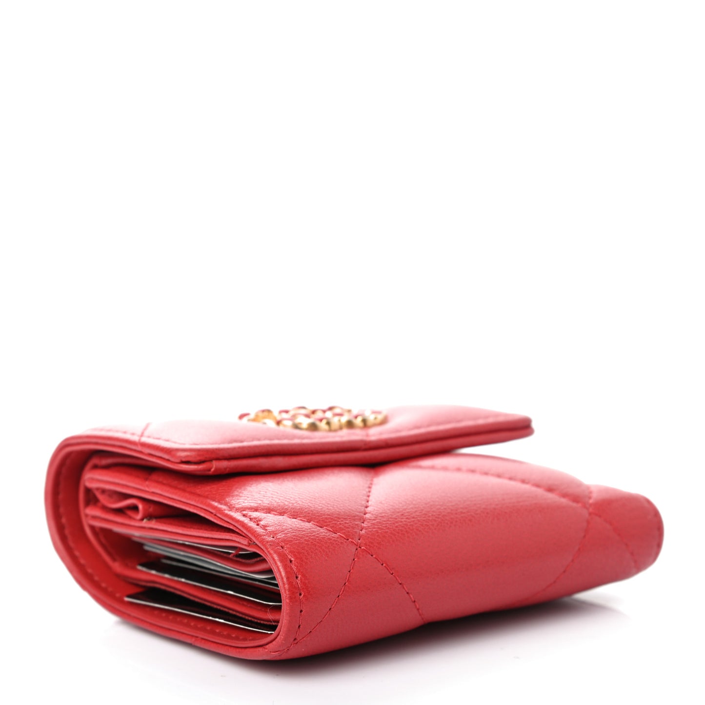 Goatskin Quilted Chanel 19 Small Flap Wallet Red