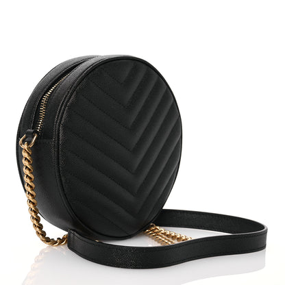 Saint Laurent Grain De Poudre Matelasse Chevron Quilted Round Vinyle Camera Bag Black 3 of 13