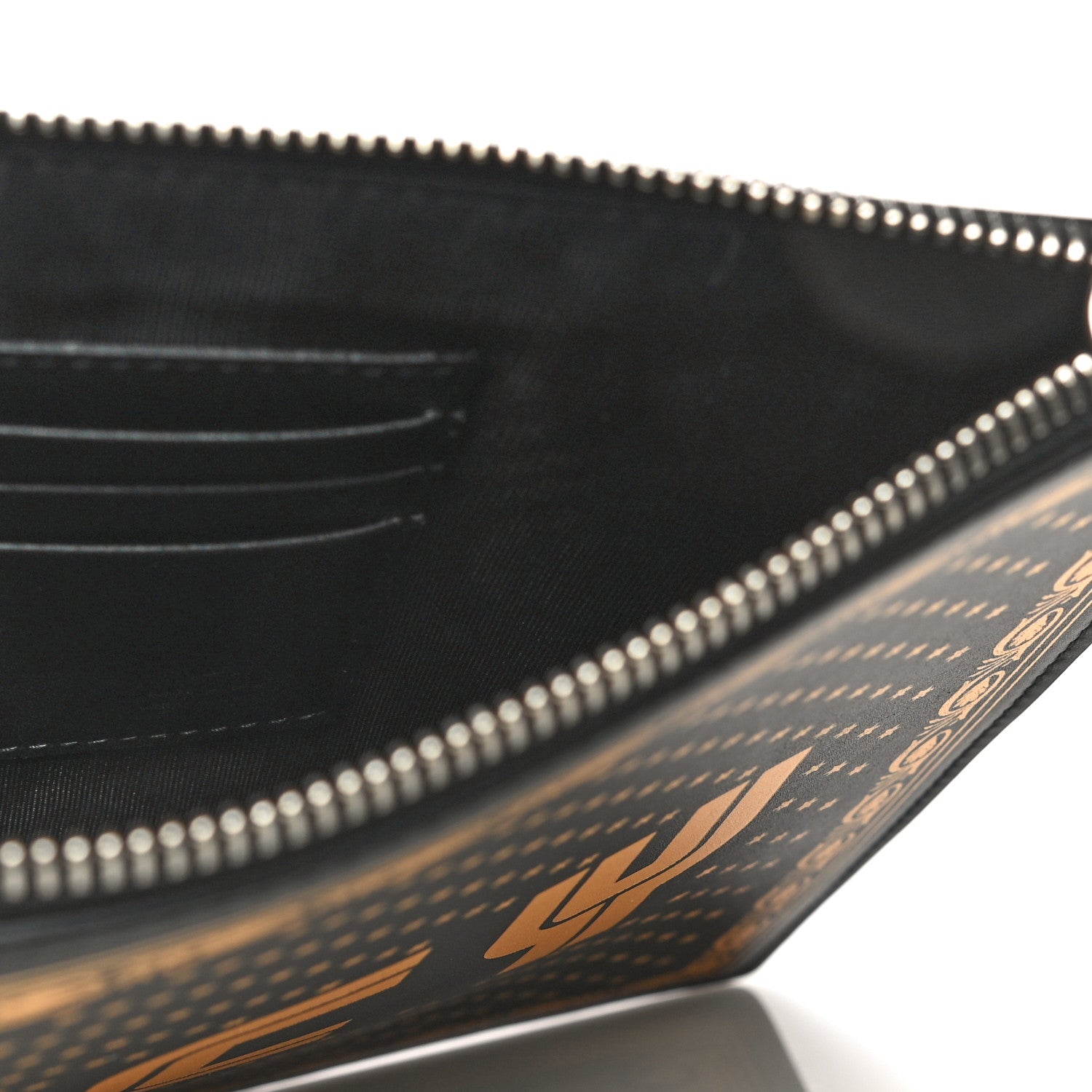Gucci X SEGA Calfskin GUCCY Stars Zip Wristlet Pouch Black Gold 9 of 11