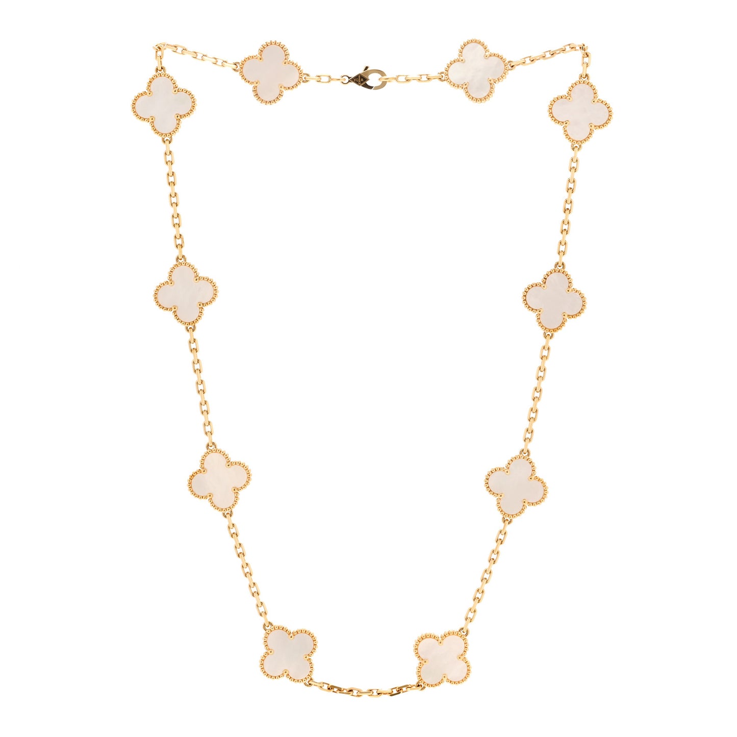 18K Yellow Gold Mother of Pearl 10 Motifs Vintage Alhambra Necklace