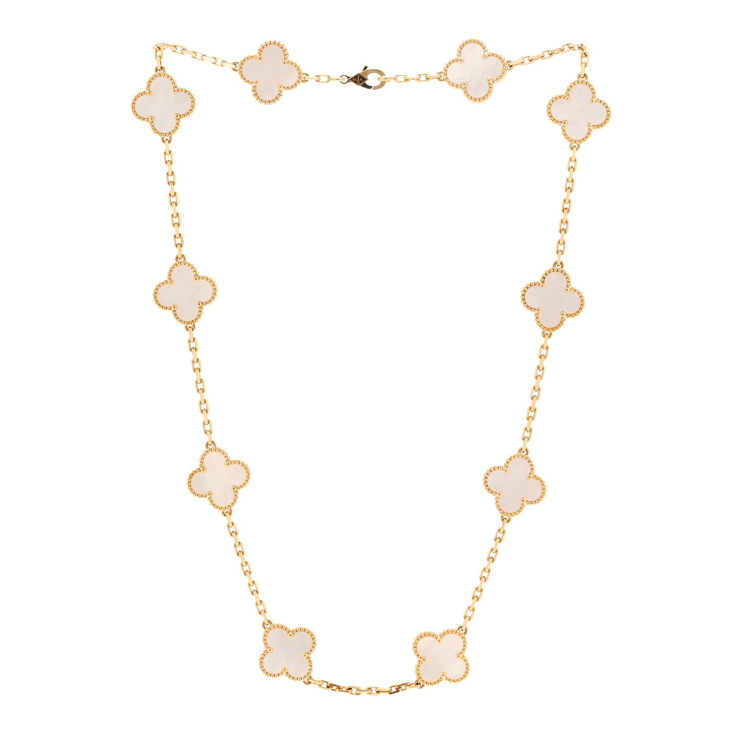 Van Cleef & Arpels 18K Yellow Gold Mother of Pearl 10 Motifs Vintage Alhambra Necklace 3 of 6