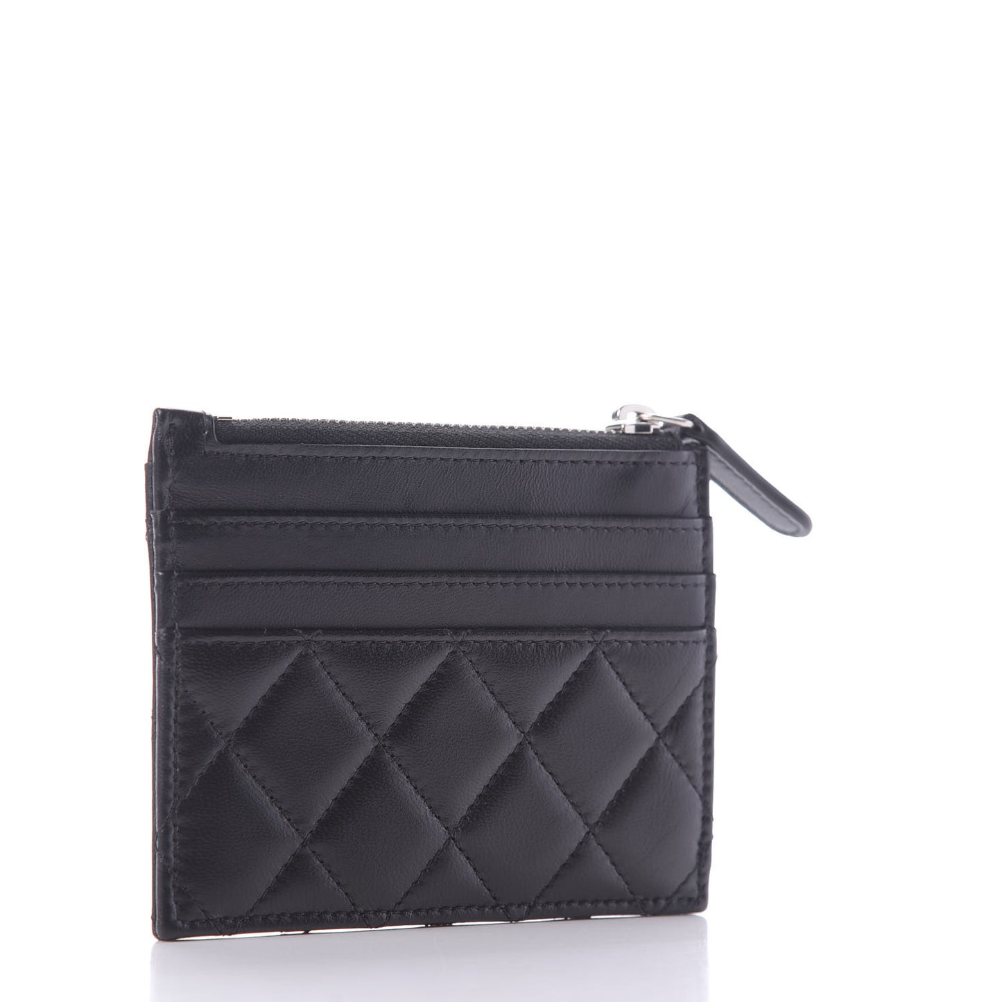 Lambskin Quilted Zip Card Holder Black