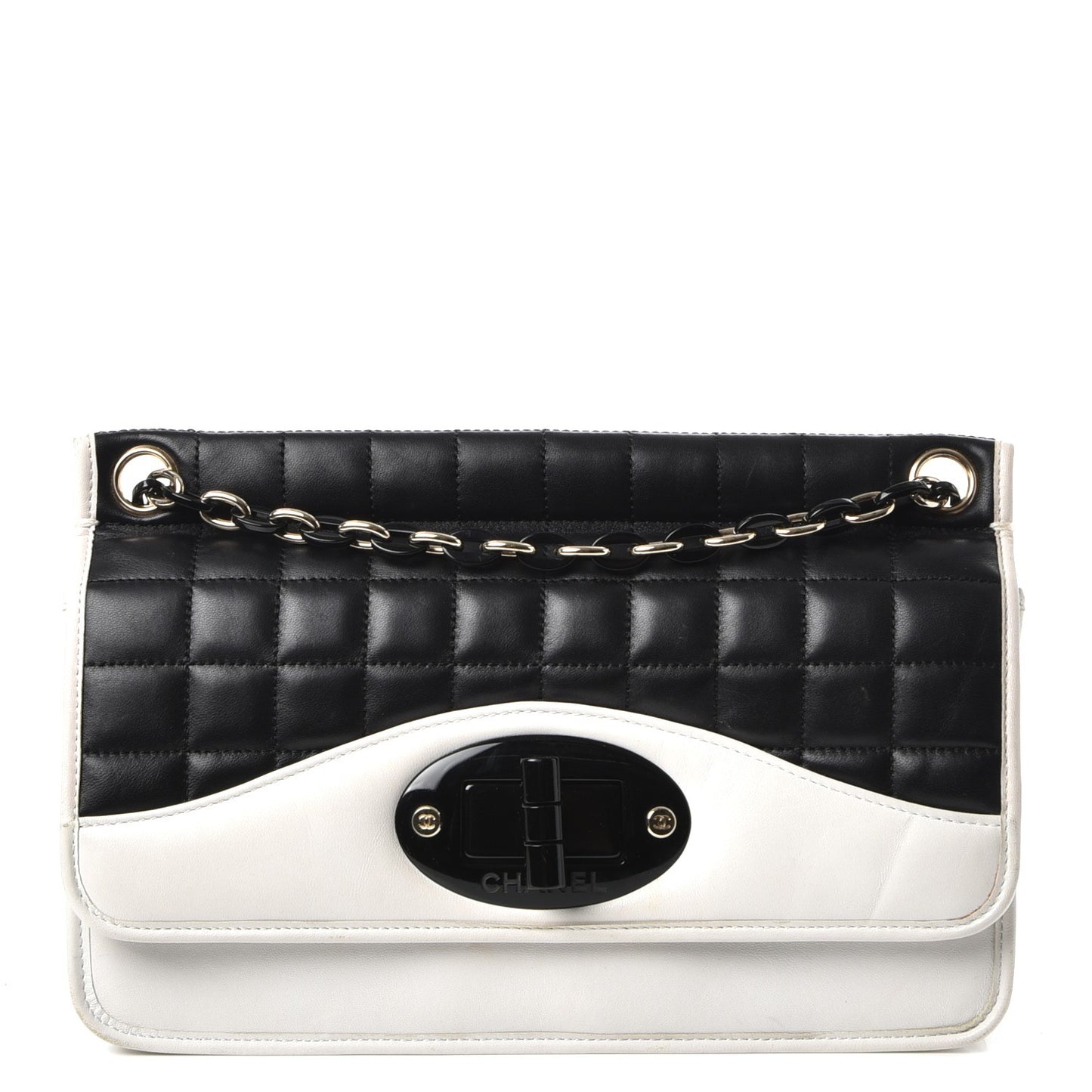 Lambskin Chocolate Bar Mademoiselle Flap Black White