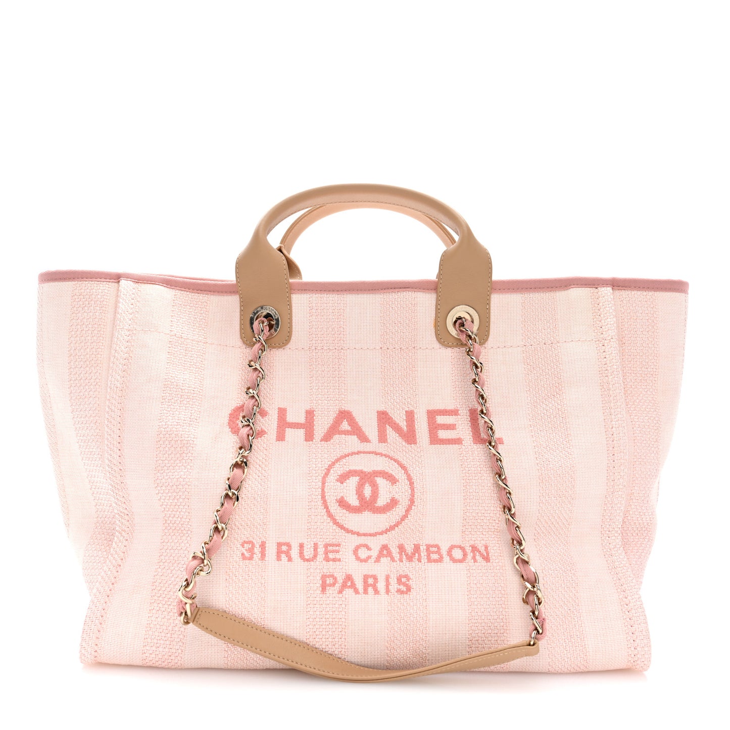 Mixed Fibers Calfskin Striped Medium Deauville Tote Light Pink