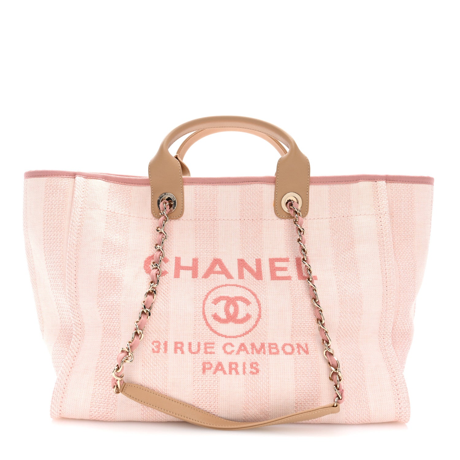 Chanel Mixed Fibers Calfskin Striped Medium Deauville Tote Light Pink 1 of 9