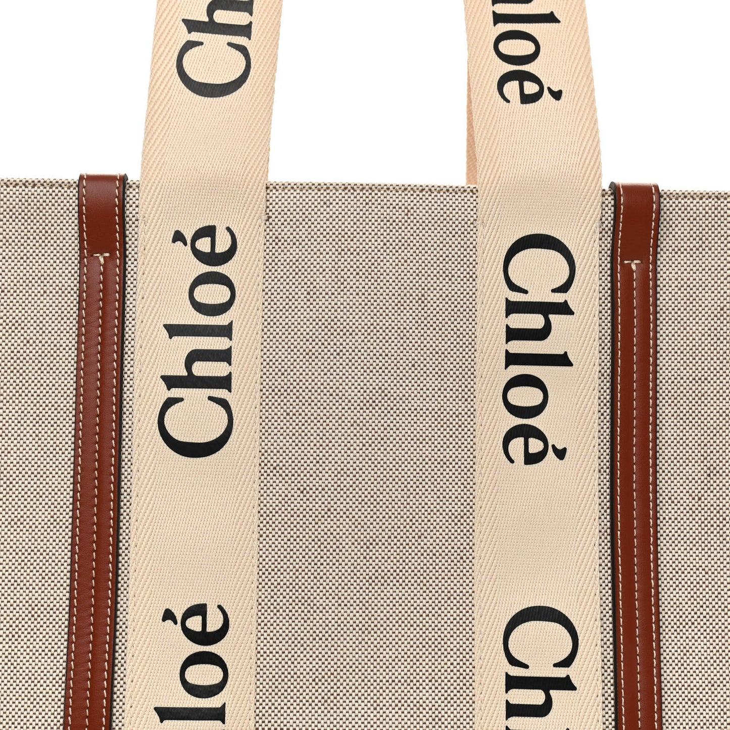 Cotton Calfskin Medium Woody Ribbon Tote White Brown
