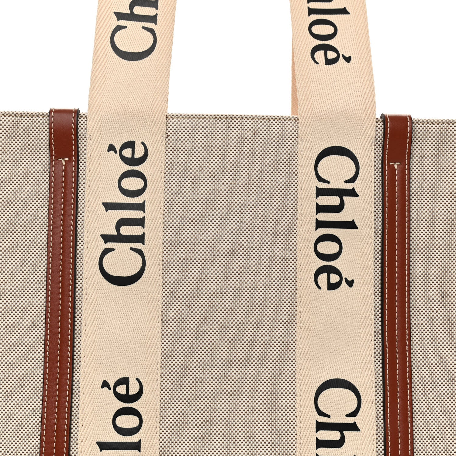 Chloe Cotton Calfskin Medium Woody Ribbon Tote White Brown 8 of 11