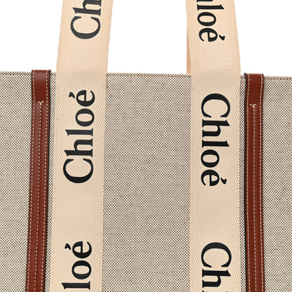 Chloe Cotton Calfskin Medium Woody Ribbon Tote White Brown 8 of 11