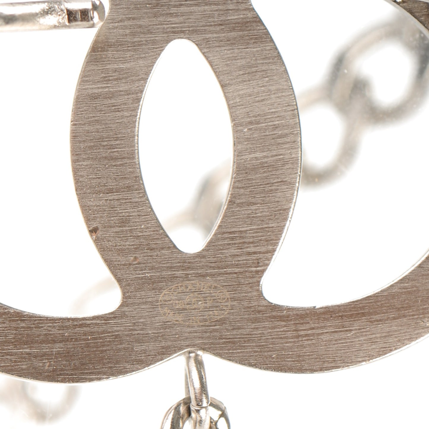 Crystal CC Heart Peace Sign Charm Belt Silver